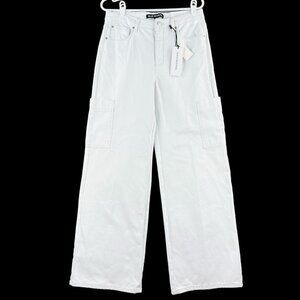 NWT Blue Revival Women's White Flex Back‎ Cargo Jeans Size 29 Wide Leg High Rise